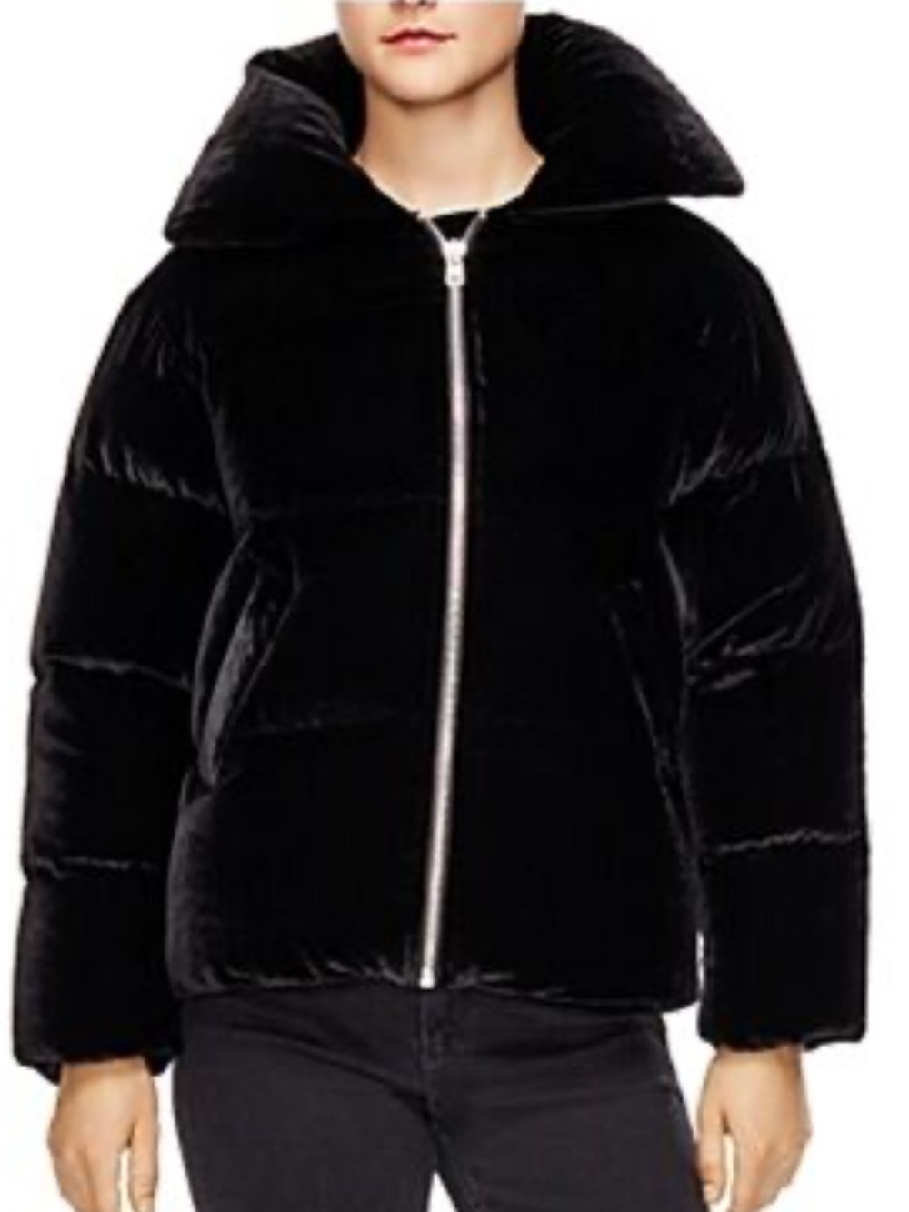 Sandro Black Velvet Puffer Jacket
